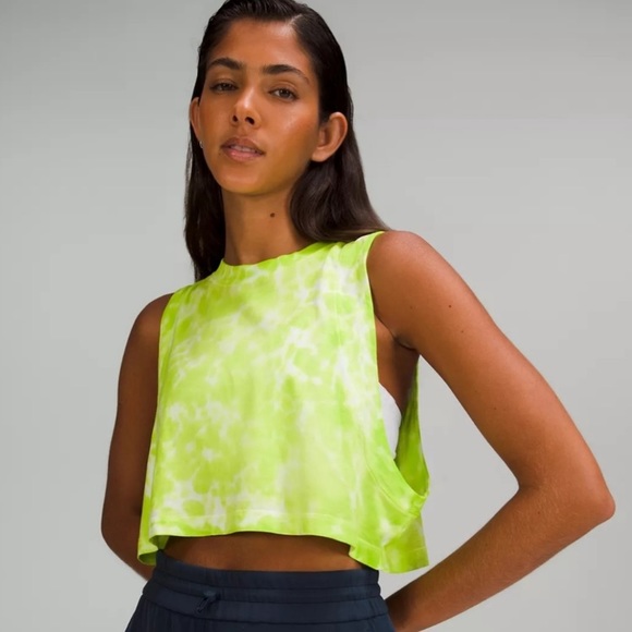 (B51) Lululemon All Yours Crop Tank *Tie Dye color MAR9 (lime green), Sz 12 NWT - Picture 3 of 14